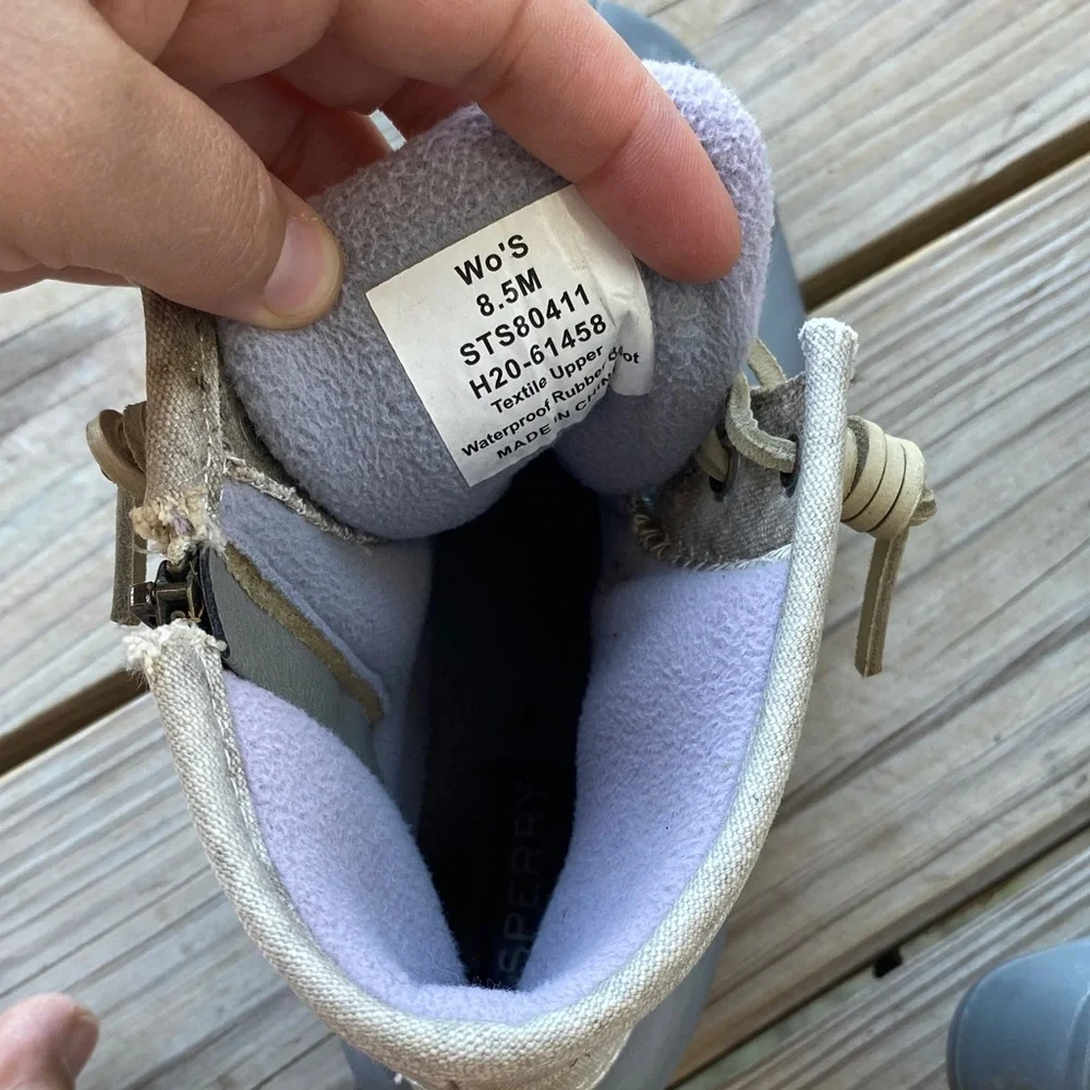 Sperry Women's Taupe Canvas & Gray Rubber Duck Boots